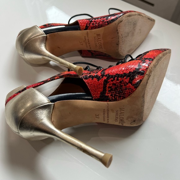 MALONE SOULIERS Lace-Up Snakeskin Leather Pointed Toe Heels Size 7 - Picture 6 of 9